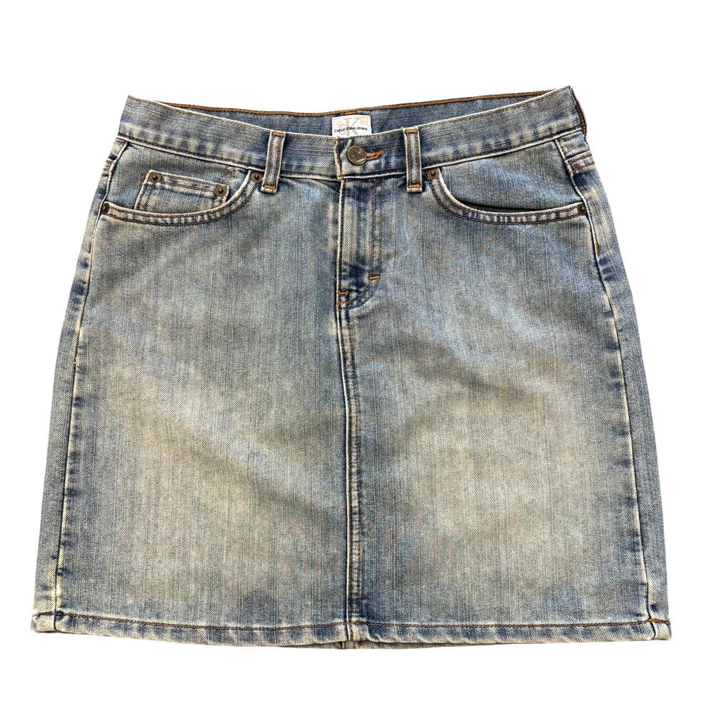 VTG Y2K Calvin Klein Jeans Blue Denim Mini Skirt Medium Wash Jean Skirt, 7